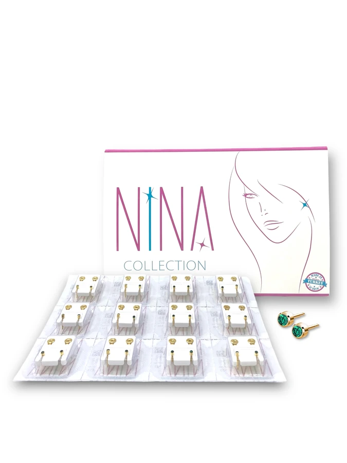 Nina Gold Earrings Emerald Small