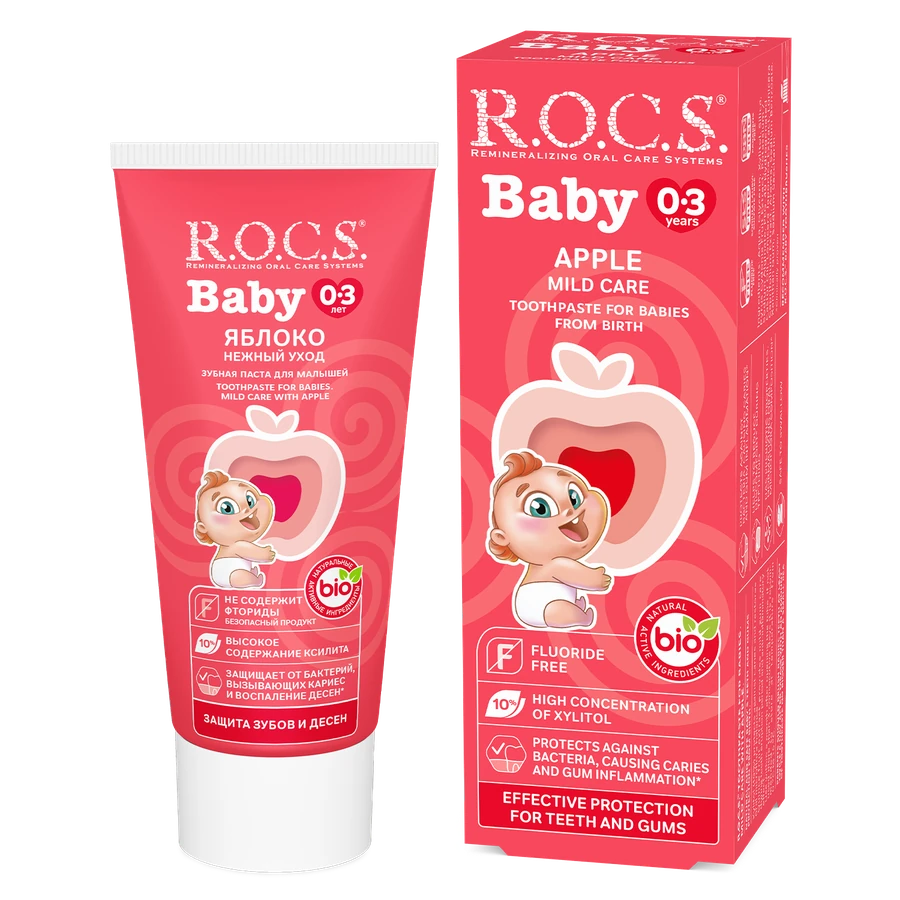 ROCS Mild Care Toothpaste for Babies 0-3 Years With Apple 45 g