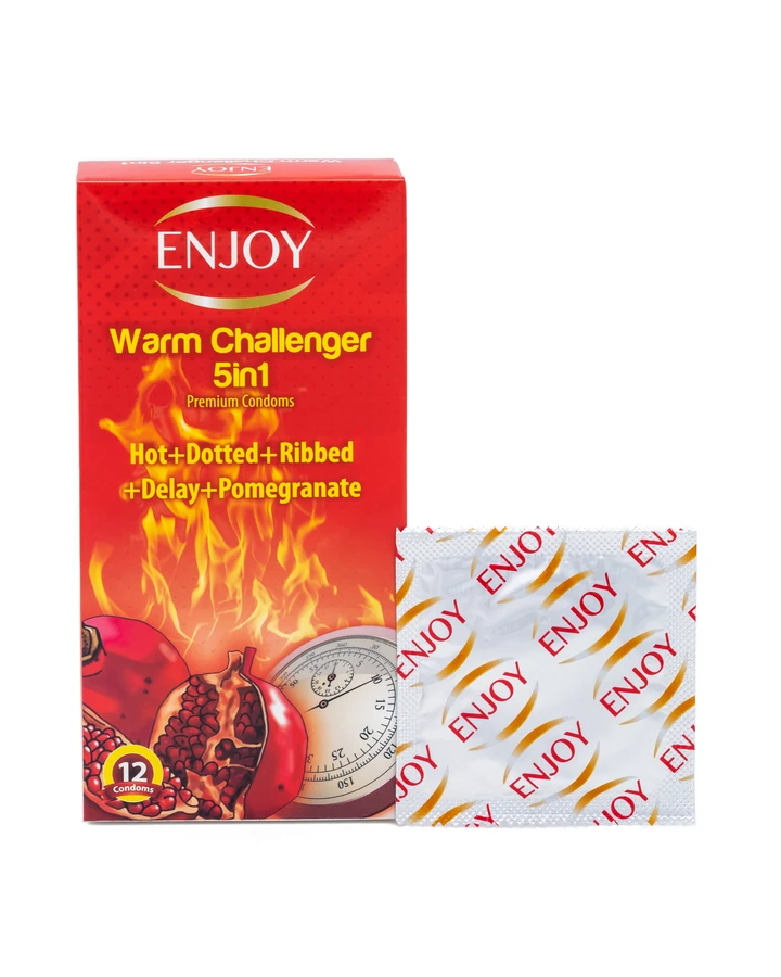 Enjoy Warm Challenger Delay Premium Condoms Pomegranate 12 pcs