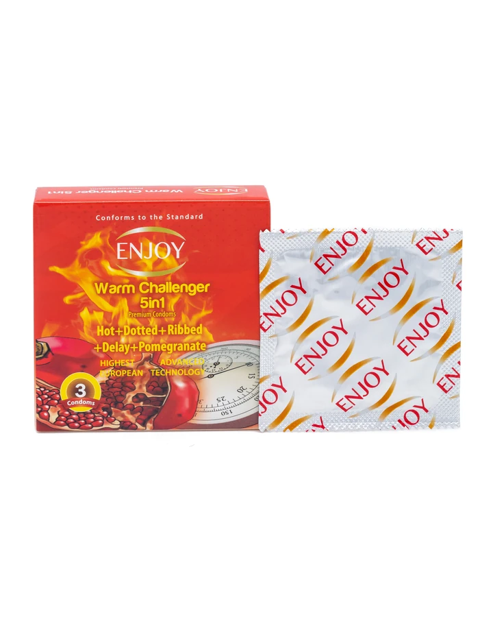 Enjoy Warm Challenger Delay Premium Condoms Pomegranate 3 pcs